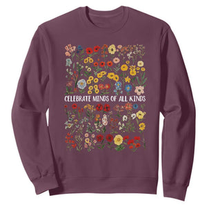 Autism Awareness Sweatshirt Neurodiversity Celebrate Minds of All Kinds TS10 Maroon Print Your Wear