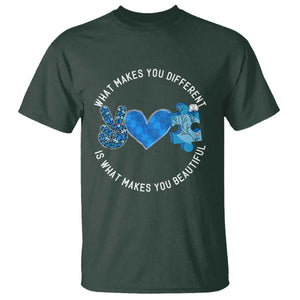 Autism Awareness T Shirt What Makes You Different Is What Makes You Beautiful TS10 Dark Forest Green Print Your Wear