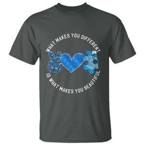 Autism Awareness T Shirt What Makes You Different Is What Makes You Beautiful TS10 Dark Heather Print Your Wear