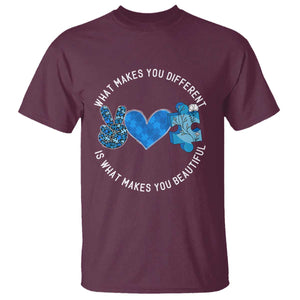 Autism Awareness T Shirt What Makes You Different Is What Makes You Beautiful TS10 Maroon Print Your Wear