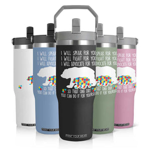 Autism Mama Bear Flip Straw Tumbler I Will Speak Fight Advocate For You TS02 Print Your Wear