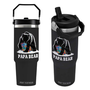 Autism Papa Bear Flip Straw Tumbler Support Autistic Matching Family Dad TS02 One Size: 30 oz Black Print Your Wear