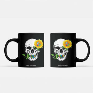 Autism Skull Sunflower Coffee Mug Support Autistic Puzzle Pieces Heart TS02 Black Print Your Wear