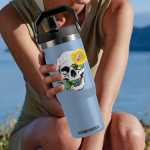 Autism Skull Sunflower Flip Straw Tumbler Support Autistic Puzzle Pieces Heart TS02 One Size: 30 oz Light Blue Print Your Wear