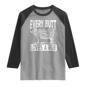 BBQ Raglan Shirt Pork Butt Rub Dad Grill Gift TS10 Sport Gray Black Print Your Wear