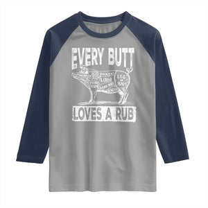 BBQ Raglan Shirt Pork Butt Rub Dad Grill Gift TS10 Sport Gray Navy Print Your Wear