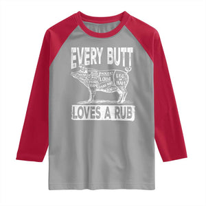 BBQ Raglan Shirt Pork Butt Rub Dad Grill Gift TS10 Sport Gray Red Print Your Wear