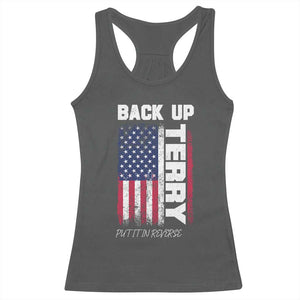 Back It Up Terry Put It In Reverse Racerback Tank Top Funny 4th of July Patriotic American Flag TS10 Dark Heather Print Your Wear