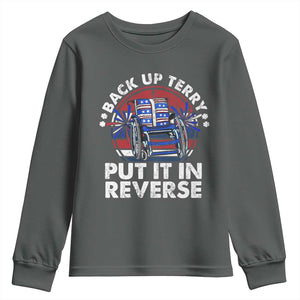 Back It Up Terry Put It In Reverse Youth Sweatshirt Funny 4th Of July TS10 Dark Heather Print Your Wear