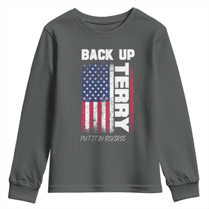 Back It Up Terry Put It In Reverse Youth Sweatshirt Funny 4th of July Patriotic American Flag TS10 Dark Heather Print Your Wear