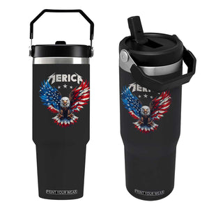 Bald Eagle Merica Flip Straw Tumbler USA American Flag Patriotic 4th of July TS10 One Size: 30 oz Black Print Your Wear