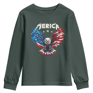 Bald Eagle Merica Youth Sweatshirt USA American Flag Patriotic 4th of July TS10 Dark Forest Green Print Your Wear