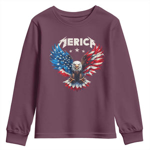 Bald Eagle Merica Youth Sweatshirt USA American Flag Patriotic 4th of July TS10 Maroon Print Your Wear