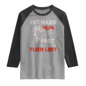 Baseball Lover Raglan Shirt Hit Hard Run Fast Turn Left Softball Fan TS02 Sport Gray Black Print Your Wear