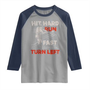 Baseball Lover Raglan Shirt Hit Hard Run Fast Turn Left Softball Fan TS02 Sport Gray Navy Print Your Wear