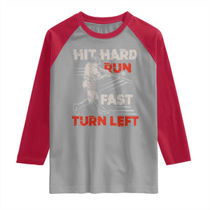 Baseball Lover Raglan Shirt Hit Hard Run Fast Turn Left Softball Fan TS02 Sport Gray Red Print Your Wear