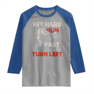Baseball Lover Raglan Shirt Hit Hard Run Fast Turn Left Softball Fan TS02 Sport Gray Royal Print Your Wear