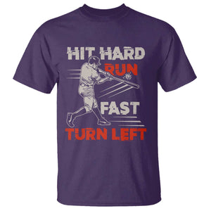 Baseball Lover T Shirt Hit Hard Run Fast Turn Left Softball Fan TS02 Purple Print Your Wear