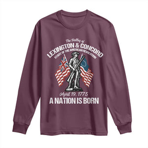 Battle of Lexington and Concord Long Sleeve Shirt American Revolution April 19 1775 Patriotic TS02 Maroon Print Your Wear