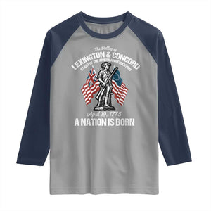 Battle of Lexington and Concord Raglan Shirt American Revolution April 19 1775 Patriotic TS02 Sport Gray Navy Print Your Wear