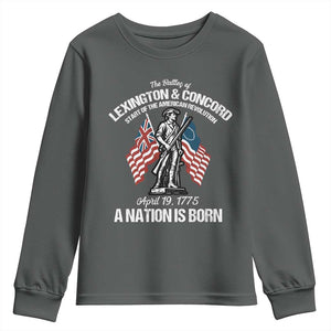 Battle of Lexington and Concord Youth Sweatshirt American Revolution April 19 1775 Patriotic TS02 Dark Heather Print Your Wear