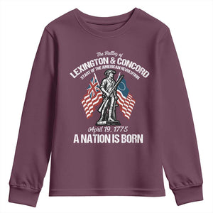 Battle of Lexington and Concord Youth Sweatshirt American Revolution April 19 1775 Patriotic TS02 Maroon Print Your Wear
