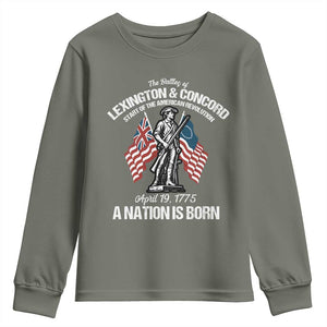 Battle of Lexington and Concord Youth Sweatshirt American Revolution April 19 1775 Patriotic TS02 Military Green Print Your Wear