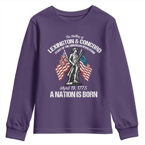 Battle of Lexington and Concord Youth Sweatshirt American Revolution April 19 1775 Patriotic TS02 Purple Print Your Wear