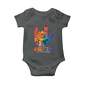 Be Kind ASL Autism Awareness Baby Onesie Love Sign Language Hand Tie Dye TS10 Dark Heather Print Your Wear
