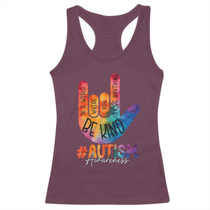 Be Kind ASL Autism Awareness Racerback Tank Top Love Sign Language Hand Tie Dye TS10 Maroon Print Your Wear