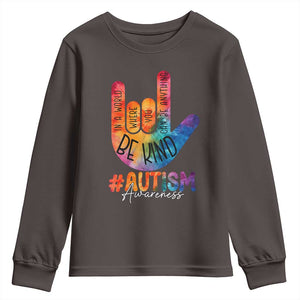 Be Kind ASL Autism Awareness Youth Sweatshirt Love Sign Language Hand Tie Dye TS10 Dark Chocolate Print Your Wear