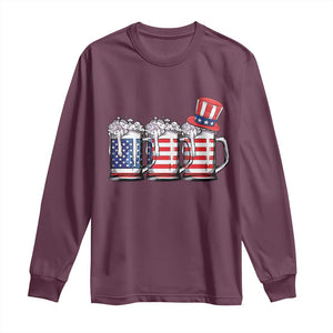 Beer American Flag 4th of July Long Sleeve Shirt Merica Drinking USA TS10 Maroon Print Your Wear