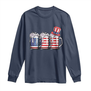 Beer American Flag 4th of July Long Sleeve Shirt Merica Drinking USA TS10 Navy Print Your Wear
