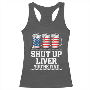 Beer American Flag 4th of July Racerback Tank Top Merica Drinking USA Shut Up Liver You Are Fine TS10 Dark Heather Print Your Wear