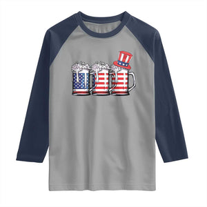 Beer American Flag 4th of July Raglan Shirt Merica Drinking USA TS10 Sport Gray Navy Print Your Wear
