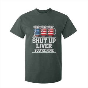 Beer American Flag 4th of July T Shirt For Kid Merica Drinking USA Shut Up Liver You Are Fine TS10 Dark Forest Green Print Your Wear