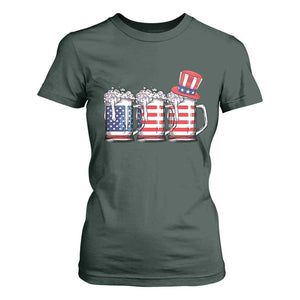 Beer American Flag 4th of July T Shirt For Women Merica Drinking USA TS10 Dark Forest Green Print Your Wear