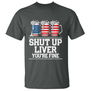 Beer American Flag 4th of July T Shirt Merica Drinking USA Shut Up Liver You Are Fine TS10 Dark Heather Print Your Wear