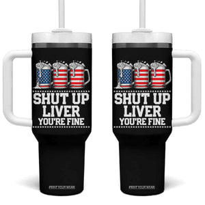 Beer American Flag 4th of July Tumbler With Handle Merica Drinking USA Shut Up Liver You Are Fine TS10 One Size: 40 oz Black Print Your Wear