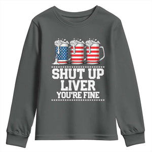 Beer American Flag 4th of July Youth Sweatshirt Merica Drinking USA Shut Up Liver You Are Fine TS10 Dark Heather Print Your Wear