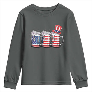 Beer American Flag 4th of July Youth Sweatshirt Merica Drinking USA TS10 Dark Heather Print Your Wear