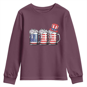 Beer American Flag 4th of July Youth Sweatshirt Merica Drinking USA TS10 Maroon Print Your Wear