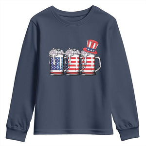 Beer American Flag 4th of July Youth Sweatshirt Merica Drinking USA TS10 Navy Print Your Wear