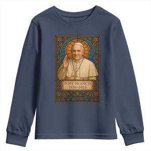 Beloved Pope Francis Youth Sweatshirt 1936-2025 Memorial TS02 Navy Print Your Wear