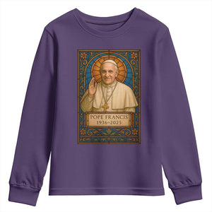 Beloved Pope Francis Youth Sweatshirt 1936-2025 Memorial TS02 Purple Print Your Wear
