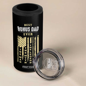 Best Bonus Dad Ever 4 in 1 Can Cooler Tumbler Funny Step Dad American Flag Fathers Day TB10 Print Your Wear