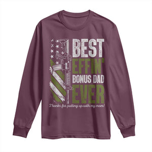 Best Effin Bonus Dad Ever Long Sleeve Shirt Step Dad Gun American Flag TS10 Maroon Print Your Wear