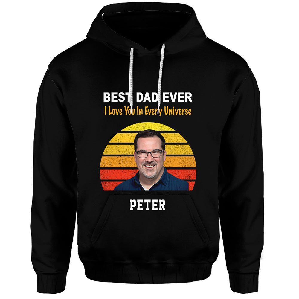 Personalized Photo Hoodie for Your Dad Best Dad Ever with Retro Vintage Background CTM Custom - Printyourwear