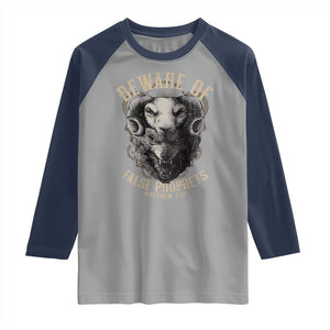 Beware Of False Prophets Raglan Shirt Christian Sheep Wolf TS11 Sport Gray Navy Print Your Wear