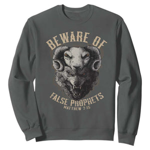 Beware Of False Prophets Sweatshirt Christian Sheep Wolf TS11 Dark Heather Print Your Wear